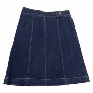Ann Taylor A-Line Denim Jean Skirt Womens Sz 0 Side Zip Classic Blue Knee Preppy